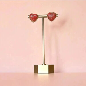 Coral Rustic Faux Stone Copper Wrapped Polymer Clay‎ Post Back Earrings